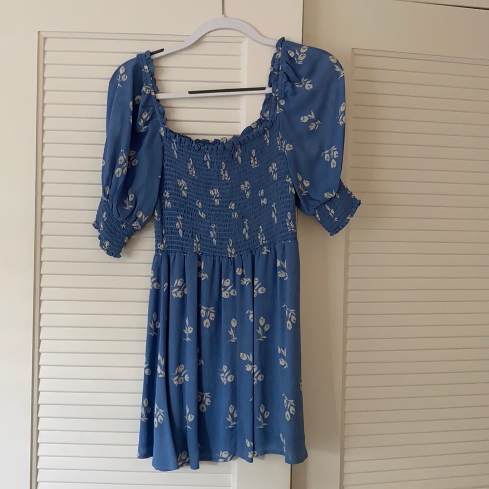 Reformation Elle Verona Blue Smocked Mini Dress